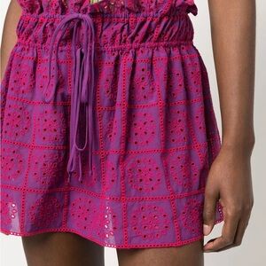 Ganni purple broderie anglaise organic cotton miniskirt
